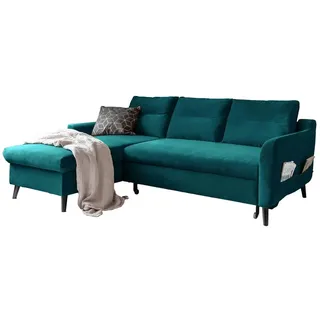 miuform Eckcouch Velours mit Bettfunktion 2-Sitzer Türkis