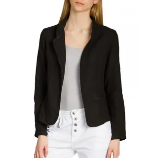 Caspar BZR004 kurzer Damen Leinen Sommer Blazer, Farbe:schwarz, Größe:M - DE38 UK10 IT42 ES40 US8 - M