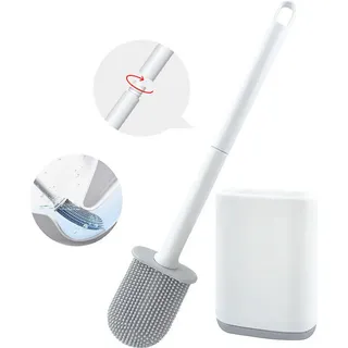 TUWENA Badaccessoire-Set Silikon-Toilettenbürste und Halter, biegsam, effiziente Reinigung, set, Modulares Design, einfache Installation, flexible Handhabung weiß