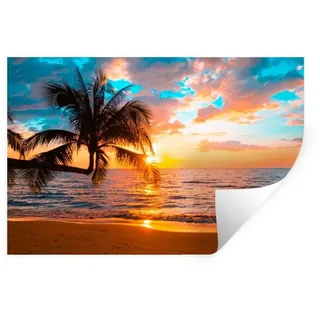 MuchoWow Wandsticker Palme - Sonnenuntergang - Horizont - Strand - Meer - Tropisch (1 St), Wanddeko, Aufkleber, Wandtattoo, 120x80 cm bunt 120 cm x 80 cm x 0.1 cm