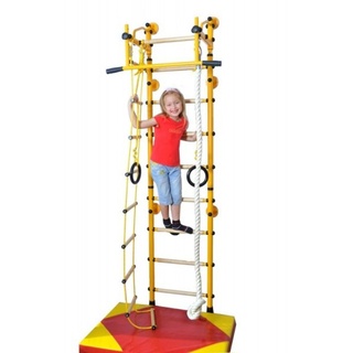 NiroSport Kletterwand für Kinder-Indoor  Sprossenwand Kinderzimmer M2 200 - 250 cm Gelb Metallsprossen
