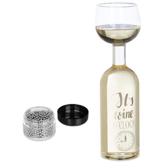 relaxdays Weinglas XXL Weinflasche mit Glas, Glas silberfarben|weiß