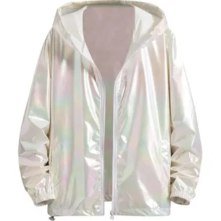 ASKSA Herren Pailletten Sakko Metallic Nightclub Jacke Laessig Reissverschluss uebergangsjacke Casual Sweatjacke Leichte Glaenzend Jacke Bomberjack... - Weiß - XXL