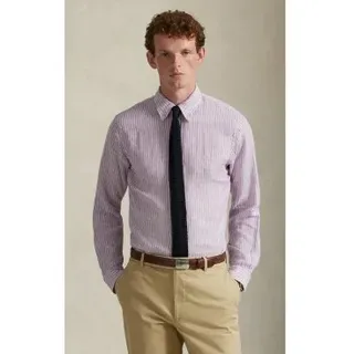 Polo Ralph Lauren für Herren. 710B15594003 Leinenhemd mit fliederfarbenen Custom Fit-Streifen (S), Lässig, Langarm