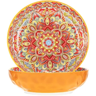 Große Servierschalen im Boho-Stil, 26,7 cm, Obstsalatschüsseln, dekorative Servierschalen für Unterhaltung, 2,3 l Pastaschüsseln, Set mit 2 Stück, lebendige bunte Suppenschalen für Party,