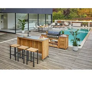 Kingstone Outdoorküchen-Set Cliff/Zoe I  (8 -tlg., Holz, Schwarz/Braun, Material Rost: Gusseisen, Anzahl Brenner: 6)