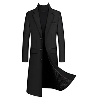 budiniao Extra Langer Woll Trenchcoat Winter Herren Kaschmir Mäntel hautfreundlicher klassischer Fester Mantel warme Overknee Männerkleidung