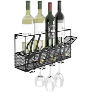 Lenmar, LOFT 1-5, 10x42x23 cm, schwarz, Wandmontierte Weinregal mit Glashalter, Weinglasregal, zur Wandmontage, Weinregalregal mit Glashalter, Flaschenhalter, Wandmontage, für die Wand, Regale