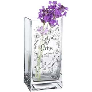 Blumenvase für Oma, Vase mit Gravur, Geschenk , Eckige Glasvase für Blumen, Blumenherz Deko , Moderne Tulpenvase, Glas Tischdeko, Geburtstagsgeschenk, Schmale Tischvase mit hohem Rand