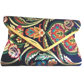 Purple Possum® Clutch, marineblau, Satin, Blumenmuster, Damen, groß, rosa, lila, senfgelb, grün, Blumen, Abschlussball, Hochzeit, Handtasche, Marineblau, Blau, Dunkelblau, Marineblau, Large - L