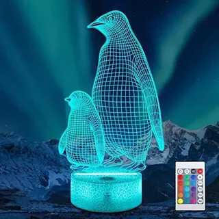CooPark Pinguin Geschenke, 3D Illusion LED Nachtlicht mit 16 Farbwechsel + Fernbedienung, Kinderzimmer Dekor Tierlampe Weihnachtsgeburtstagsgeschenk für Jungen Mädchen