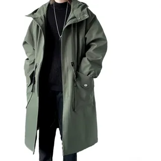 Langer Herren-Trenchcoat mit koreanischem Design, funktionelle Parka-Jacke, winddicht und knitterfrei (XXL Grün)