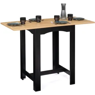 IDMarket - Ausziehbarer Bar-Hochtisch DONA 2-4 Personen schwarz Tischplatte in Buchenoptik 60-120 cm