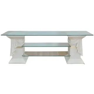 JVmoebel Glastisch TV Tisch Medusa in Weiß – Handgefertigtes Sideboard aus Stuckgips (1-St., Glastisch), Made in Europa weiß