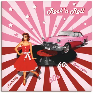 Wandbild ARTLAND "Rock'n Roll die 50er Jahre" Bilder Gr. B/H: 100 cm x 100 cm, Leinwandbild Auto, 1 St., pink Kunstdrucke als Alubild, Outdoorbild, Leinwandbild, Poster, Wandaufkleber