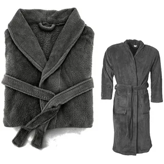 heimtexland Unisex-Bademantel Super Soft Bademantel Teddy Fleece Morgenmantel, Midilänge, Polyester, Stehkragen, Bindegürtel, super weich und flauschig I Hochflor meliert I 150x200 cm schwarz S