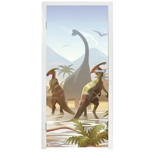 MuchoWow Türtapete Dinosaurier - Landschaft - Tropisch - Kinder - Jungen, Matt, bedruckt, (1 St), Türfolie Selbstklebend, Türtapete, Türdeko Poster, 95x235 cm bunt 95 m x 235 m