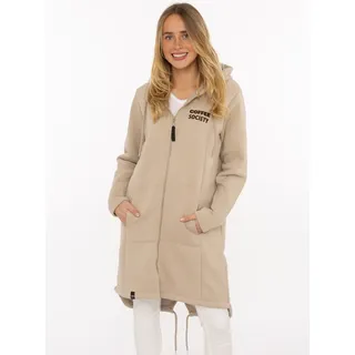 Kurzmantel ZWILLINGSHERZ "Morning Coffee", Damen, Gr. XXL, beige (pure cashmere), Sweatware, Obermaterial: 50% Baumwolle, 50% Polyester, Mäntel Kurzmantel, große Stickerei hinten, Taschen, Reißverschluß