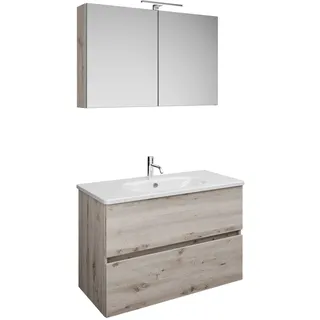 burgbad Rocio Badmöbel-Set mit Spiegelschrank 1000mm - Eiche Dekor Silber