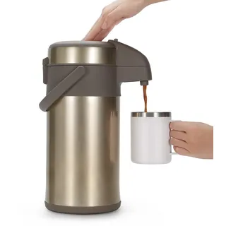 Olerd Pumpkannen Thermoskannen Kaffeespender 4,0 Liter, Edelstahl Doppelwandige Pump Vakuum Isolierkanne mit Pumpmechanismus, Kaffeekaraffe, Kanne für 24 Tassen (Gold)