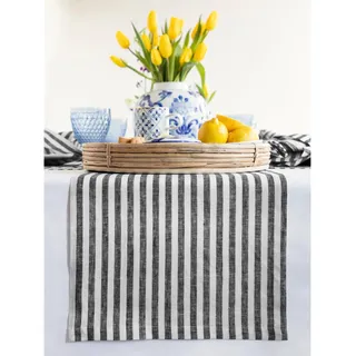 Solino Home Tischläufer aus 100 % reinem Leinen,Schwarz und Weiß 14x90 Zoll lang Tischläufer für Frühling, Ostern, Sommer,handgefertigt aus europäischem Flachs und maschinenwaschbar,Amalfi Streifen