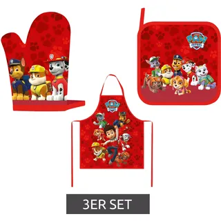 3-teiliges nickelodeon PAW PATROL Schürzen-Set mit Handschuh, Schürze und Untersetzer aus reiner Baumwolle **B-Ware – geprüft & funktionell einwandfrei** 05-15120-25-03 Rot - One-Size