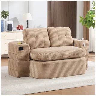 Odikalo Sessel 2-in-1 Schlafsessel mit bettfunktion ausziehbar (Cord, Schlafsofa mit Liegefunktion, Komprimiertes Bodensofa mit Verstellbaren Armlehnen, 2 Getränkehaltern, Hoher Rückenlehne und Extra Tiefer Sitzfläche) grau