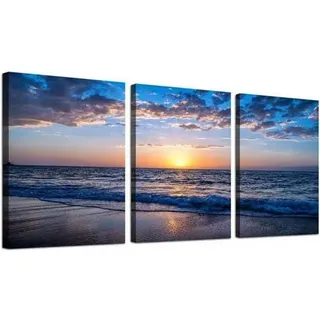 Leinwandbild Sonnenuntergang Strand Meer Landschaft 40x30 cm