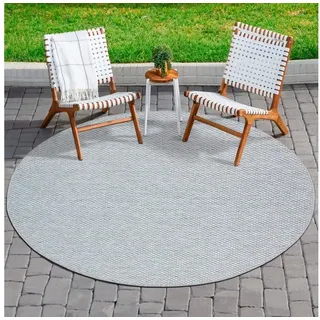Sanat Melissa Outdoor Teppich Wetterfest - Wasserabweisend für Innen und Außenbereich, Balkon, Terrasse, Garten, Wohnzimmer oder Küche - Hell Grau, 120x120 cm Rund