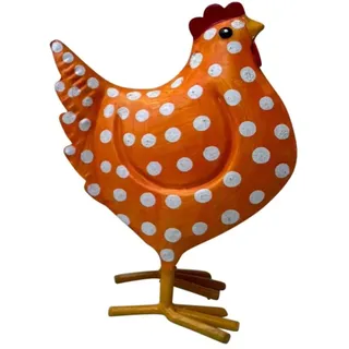 ETC dekoratives frühlingshaftes kleines Deko Huhn Metall bemalt in weiß gelb orange grün und dunkelgrün mit Punkten einzeln oder als 3-er Set (orange)