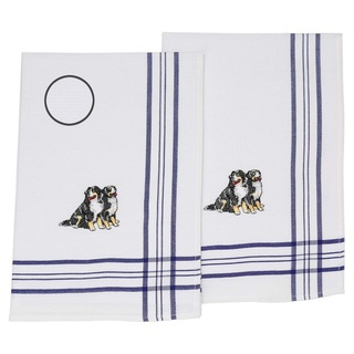 Betz 2er Set Geschirrtücher Geschirrhandtuch Küchenhandtuch Gläsertücher Handtuch Waffelpiqué blau Bestickt Motiv Hunde Größe: 50 x 70 cm