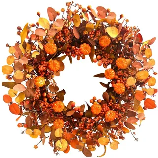 Kunstkranz 45/55 cm Herbstkranz, Herbstfarben Kürbis Beeren Kranz, Coonoor, Erntedankkranz, Halloween Herbstfarben Kranz