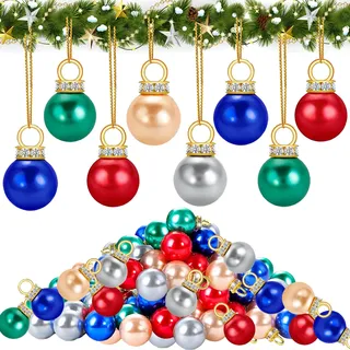 Kleine Weihnachtskugeln Set, 60 Stück Mini Weihnachtskugeln, 16 mm Mini Christbaumkugeln, Weihnachtskugelns Bunt mit 10 Metern Golddraht für Weihnachtsbäume, Girlanden, Treppen, Fenster