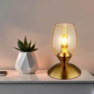 Tischlampe Nachttischlampe Tischleuchte messing Touch Wohnzimmerlampe Glas amber