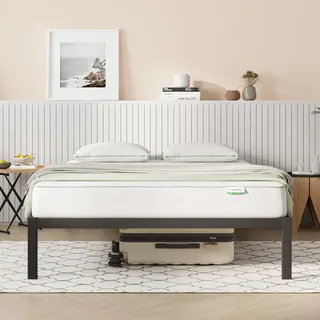 Novilla Bettgestell 180 x 200 cm, Bettrahmen mit Lattenrost, Bettgestelle aus Metall mit Lattenrost, Doppelbettgestell, Stauraum unter dem Bett, Einfach Montage, Schwarz