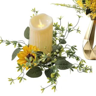 Blumenkerzenring, Kerzenringe Für Stabkerzen Blumen, 9 Zoll Blumenkranz Kerzenring, Kerzenring Blumen Für Stabkerzen, Sonnenblumen-Boho- -Säulenhalter