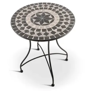 Mosaiktisch 60 cm Ø, mediterraner Garten- & Terrassentisch, 71 cm hoch, Anthrazit-Grau-Beige, Raburg Mayla