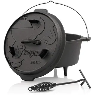 BBQ-Toro Dutch Oven Premium Serie | 4,2 Liter (DO45P), Topf mit Füße | bereits eingebrannt - preseasoned | Verschiedene Größen | Gusseisen Kochtopf | Bräter mit Deckelheber