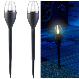 Lunartec Solarfackel Flackerlicht: 2er-Set Solar-Akku-Gartenfackeln, LED in Flammen-Optik, Flackerlicht (Solarfackeln Garten, flackernde Solarlampe, Mini)