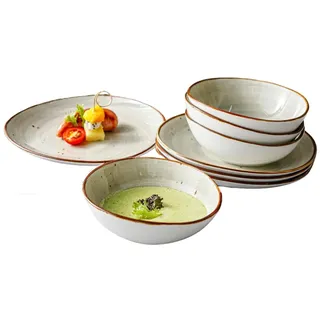 Kadum Potosi 8-teiliges Geschirrset für 4 Personen | Speiseteller Keramikteller hochwertige Keramik Bowls Saladbowls | 4x Frühstücksteller Ø 21,0 cm & 4x Salatbowl Ø 15,0 cm (Grau)
