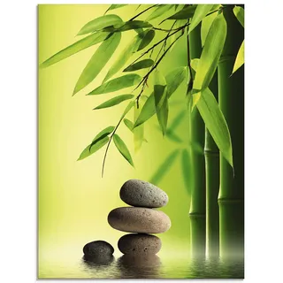 ARTland Wanddeko Glasbilder Wandbild Glas Bild einteilig 60x80 cm Hochformat Asien Wellness Zen Steine Spa Blätter Entspannung Bambus Grün T9PN