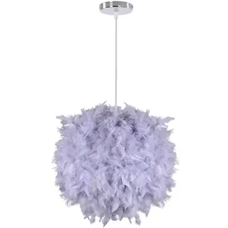 iDEGU Moderne Pendelleuchte, Ø 30 cm Hängelampe aus Federn Kugel Lampenschirm E27 Deckenleuchte Kronleuchter für Schlafzimmer, Wohnzimmer (Grau)