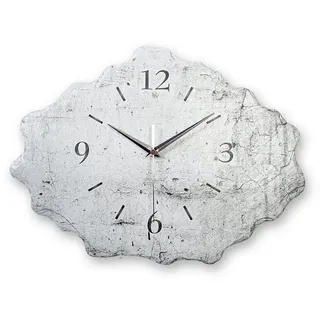 Kreative Feder Funkwanduhr Design-Wanduhr aus Stein (Beton) „White“ (Funk- oder Quarzuhrwerk; ohne Ticken; elegant, außergewöhnlich, modern) weiß