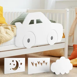 zovis Holz-Rausfallschutz für Kinderbetten - Sicherheit im Schlaf, Absturzsicherung, Bettschutz, Verschiedene Designs, universal, einfache Montage | Auto (weiß)