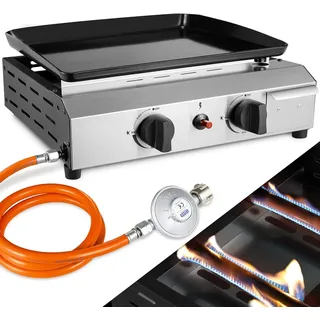 Gas Plancha Grillplatte,kompakt Tischgasgrill 2 Brenner,plancha Gasgrill Edelstahl 4,8kw 16500 Btu,keramische Lackbeschichtung Grillfläche,camping Tischgrill Gas Garten,terrasse,butan/propan