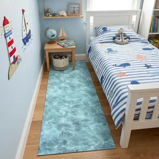 Tadi & Imperio1979 PVC-Vinyl-Teppich, digital, für Wohnzimmer, Küche, Wohnzimmer, Eingangsbereich, Badezimmer oder Schlafzimmer, mit PVC-Unterseite, rutschfest, waschbar, blau, türkis