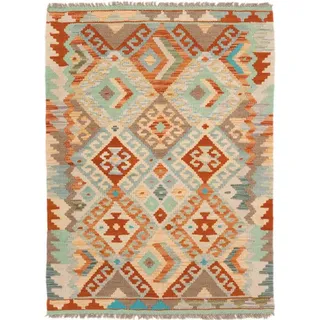 Nain Trading Orientteppich Kelim Afghan 86x118 Handgewebter Orientteppich, rechteckig, Höhe: 5 mm beige|rot
