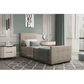 Boxspringbett Gästebett MARKOS 100x220cm Bettkasten Seite Links Stoff Beige - Beige