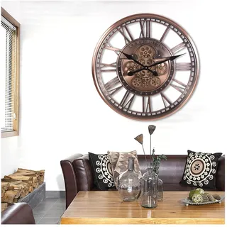 DaoWhisper Wanduhr Vintage Groß, Lautlos Wohnzimmer 3D Uhr Ohne Tickgeräusche Dekorative Zahnrad Mit Römischen Ziffern, Steampunk Uhren Batteriebetrieben