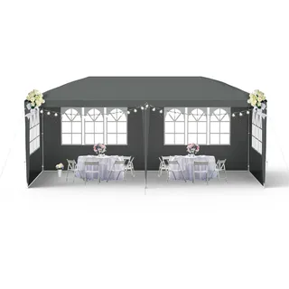 HENGMEI Gartenlauben Gartenzelt 3x6 m Partyzelt mit 6 SeitenteilenFenstern Gartenpavillon mit Stahlrahmen, UV- & Sonnenschutz, Pavillon für Garten, Hochzeit, Grillparty, Terrasse, Camping, Dunkelgrau